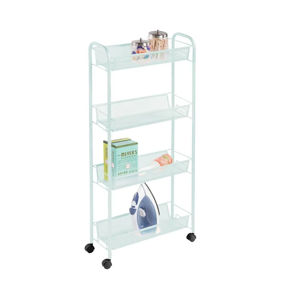 mDesign Steel Slim Rolling Utility Cart Storage Organizer with 4 Shelves