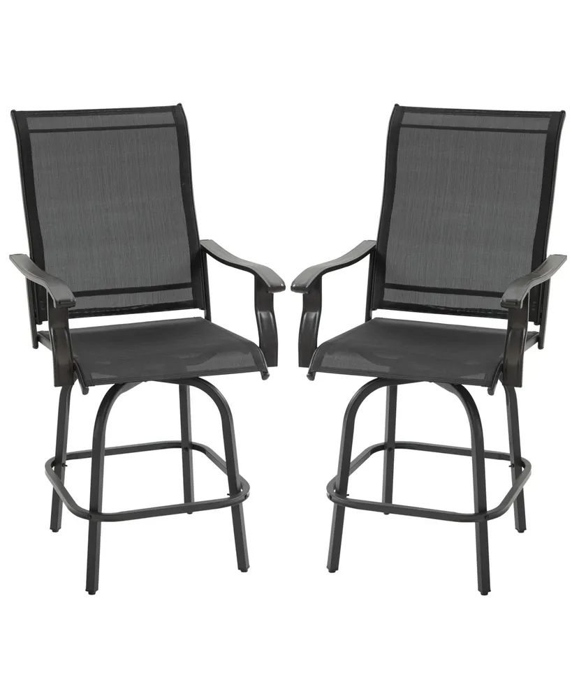 Outsunny Set of 2 Outdoor Swivel Bar Stools with Armrests, Bar Height Patio Chairs with Steel Frame for Balcony, Poolside, Backyard