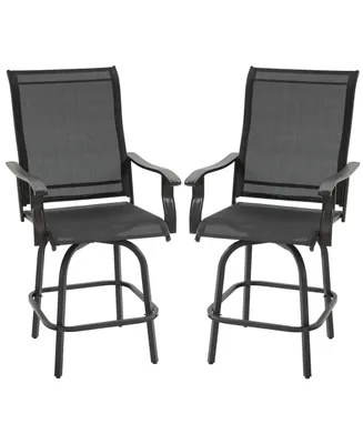 Outsunny Set of 2 Outdoor Swivel Bar Stools for Backyard Balcony Poolside