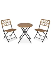 Outsunny 3 Pcs Rattan Wicker Bistro Set with Easy Folding, Hand Woven Rattan Coffee Table and Chairs for Outdoor Lawn, Pool, Balcony & Garden, Natural