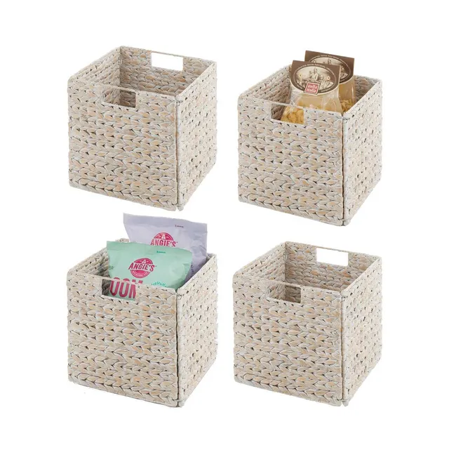 mDesign Hyacinth Braided Woven Pantry Bin Basket, Handles, 3 Pack,  Natural/Tan 