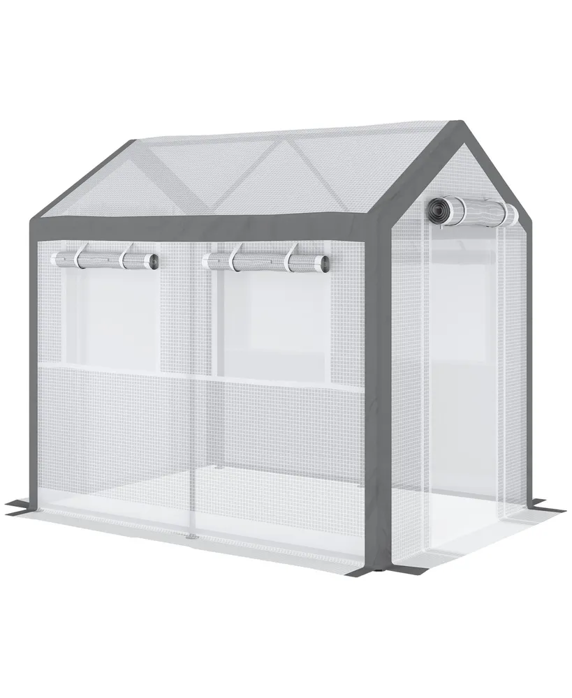 Outsunny 8' L x 6' W x 7' H Outdoor Walk-In Tunnel Greenhouse with Roll-up Windows, 2 Zippered Doors, & Weather Cover