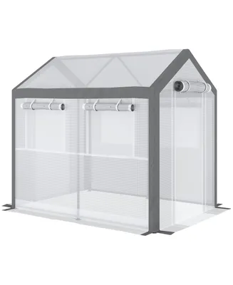 Outsunny 8' L x 6' W x 7' H Outdoor Walk-In Tunnel Greenhouse with Roll-up Windows, 2 Zippered Doors, & Weather Cover