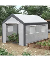 Outsunny 12' L x 7' W x 7' H Walk-in Outdoor Tunnel Greenhouse, Pe Cover, Steel Frame, 2 Roll