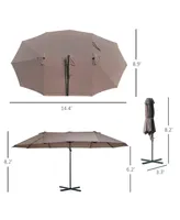 Outsunny 14.4' Patio Umbrella Double-Sided Outdoor Market Extra Large Umbrella with Crank, Cross Base for Deck, Lawn, Backyard and Pool, Brown