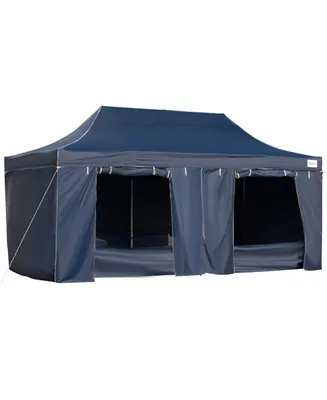 Outsunny 10' x 20' Pop Up Canopy Tent with Sidewalls, Instant Tents for Parties with Wheeled Carry Bag, Height Adjustable, for Outdoor, Garden, Patio