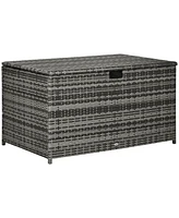 Outsunny Outdoor Deck Box, Pe Rattan Wicker with Liner, Hydraulic Lift, and A Handle for Indoor, Outdoor, Patio Furniture Cushions, Pool, Toys, Garden