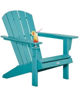 Outsunny Adirondack Chair with Cup Holder, All Weather Patio Chair Hdpe Lounger, Fire Pit Seating High Back and Wide Seat for Outdoor, Backyard, Garde