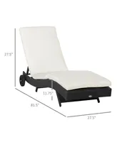 Outsunny Reclining Chaise Lounge Chair, Thickly Cushioned, Rolling Outdoor Plastic Rattan Sun Bathing Chair with Wheels for Poolside, Pool, Patio, Off