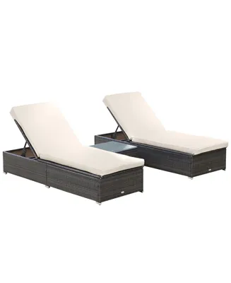 Outsunny Pool Furniture, 2 Chaise Lounge Chairs & Table, Cushioned,