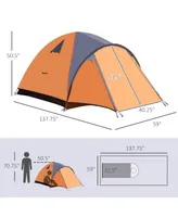 Outsunny 3-4 Person Camping Tent, Light Weight Outdoor Dome Tent Waterproof Windproof with Carrying Bag, 3 Doors Breathable Windows, Easy Setup for Ba