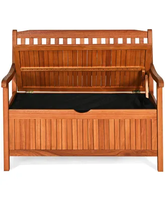 Costway 42'' Storage Bench Deck Box Solid Wood Seating Container Tools Toys
