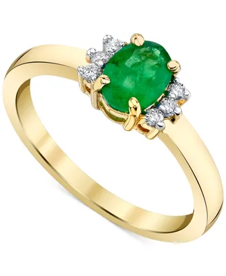 Emerald (3/4 ct. t.w.) & Diamond (1/10 ct. t.w.) Oval Ring in 14k Gold