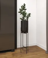 Black Metal Indoor Outdoor Tall Planter with Removable Stand, 12" x 12" x 36"