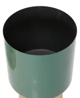 Green Metal Planter with Gold-Tone Base Set of 3