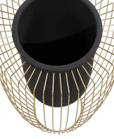 Black Metal Indoor Outdoor Planter with Removable Gold-Tone Wire Stand Set of 2