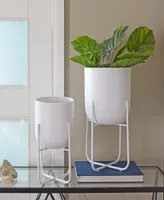 CosmoLiving White Metal Indoor Outdoor Planter with Removable Stand Set of 2