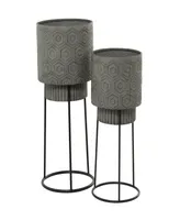 Dark Gray Metal Planter with Removable Stand Set of 2
