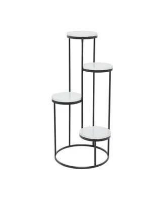 White Marble 4 Tier Plant Stand with Black Base