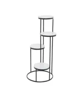 White Marble 4 Tier Plant Stand with Black Base