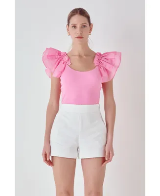 endless rose Women's Organza Ruffle with Knit Top