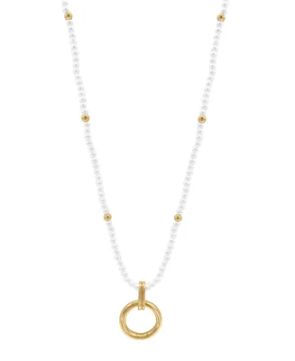 Adornia 29-32" Adjustable 14K Gold Plated Imitation Pearl Beaded Ring Pendant Necklace