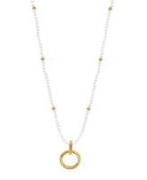 Adornia 29-32" Adjustable 14K Gold Plated Imitation Pearl Beaded Ring Pendant Necklace