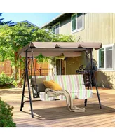 Outsunny 3-Person Porch Lawn Swing with Canopy, Outdoor Yard Glider Swing Chair with Stand, Multi-Colored - Multi