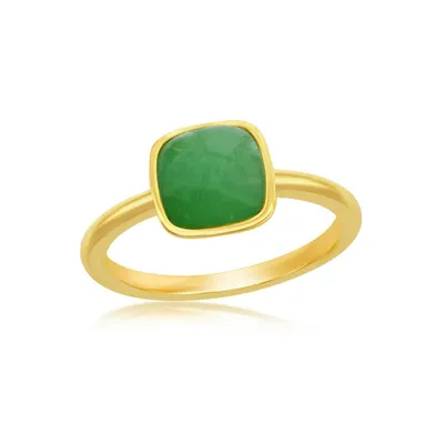 Sterling Silver 6mm Cushion Jade Solitaire Ring - Gold Plated