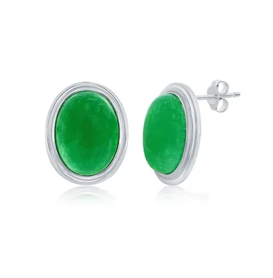 Sterling Silver 10x14mm Oval Jade Earrings