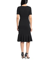 London Times Women's Twisted Flounce-Hem Midi Dress