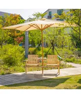 Outsunny Wooden Garden Bench with Umbrella Hole & Middle Table
