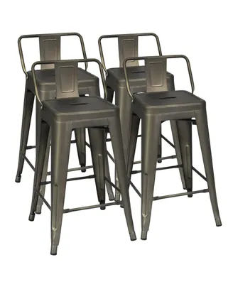 Costway Set of 4 Low Back Metal Counter Stool 24'' Seat Height