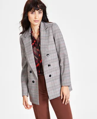 Bar Iii Women's Mini Check Open-Front Faux Double-Breasted Jacket, Created for Macy's