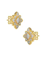 Rachel Glauber 4 Prong 14K Gold Plated and Cubic Zirconia Floral Stud Earrings