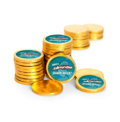 84ct Shark Week Candy Party Favors Chocolate Coins (84 Count) - Gold Foil - By Just Candy