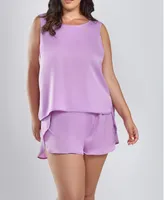 iCollection Plus Mia Satin 2 Piece Sleeveless Top and Shorts Pajama Set