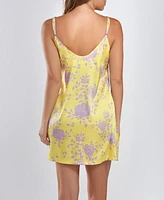 iCollection Women's Mason Satin Print Chemise Nightgown - Yellow