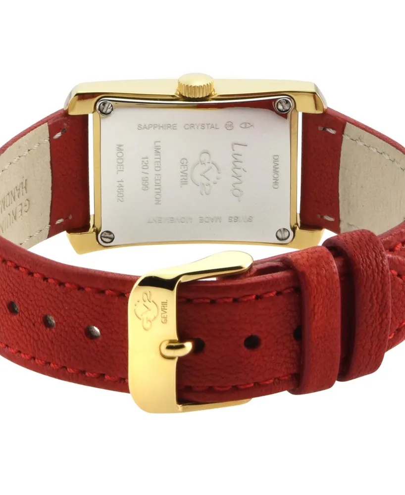 GV2 by Gevril Women's Luino Swiss Quartz Red Leather Watch 29mm