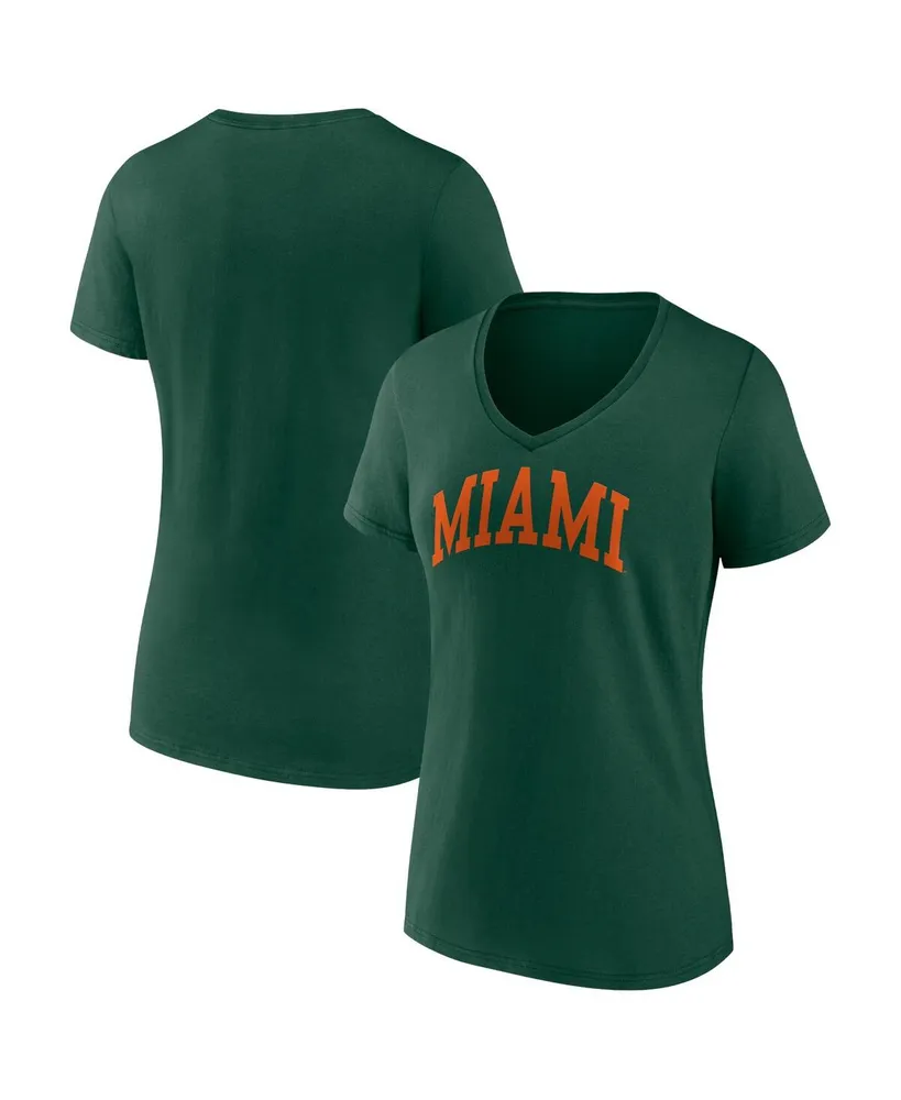 Women's Fanatics Green Miami Hurricanes Basic Arch V-Neck T-shirt