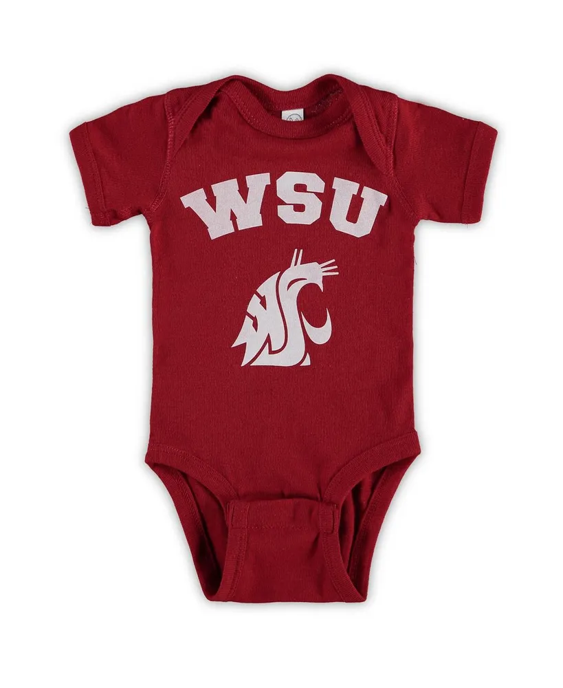 Newborn and Infant Boys Girls Crimson Washington State Cougars Arch Logo Bodysuit