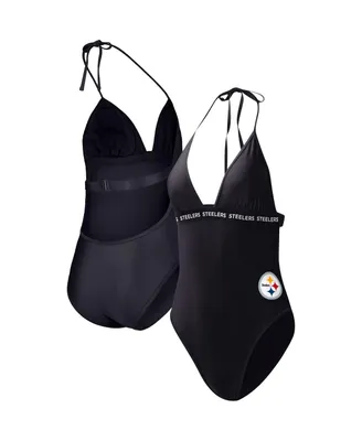 Women's G-iii 4Her by Carl Banks Black Pittsburgh Steelers Full Count One-Piece Swimsuit