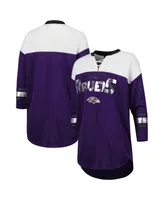 Women's G-iii 4Her by Carl Banks Purple, White Baltimore Ravens Double Team 3/4-Sleeve Lace-Up T-shirt