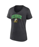 Women's Fanatics Heather Charcoal Oregon Ducks Evergreen Campus V-Neck T-shirt