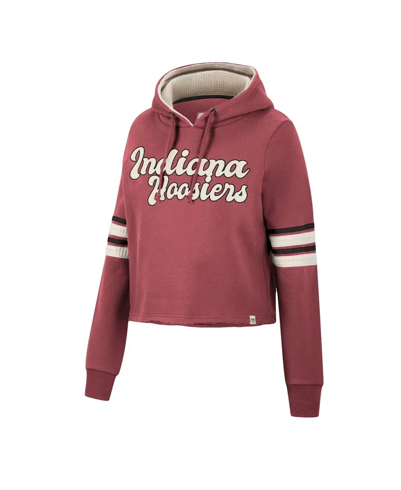 Women's Colosseum Crimson Indiana Hoosiers Retro Cropped Pullover Hoodie