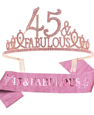 45th Birthday Gifts for Women, 45th Birthday Tiara and Sash Pink, 45th Birthday Decorations Party Supplies, It's My 45th Birthday Satin Sash Crystal T