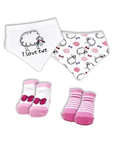 Baby Mode Baby Girls Minky Blanket, Bibs and Socks, 5 Piece Set