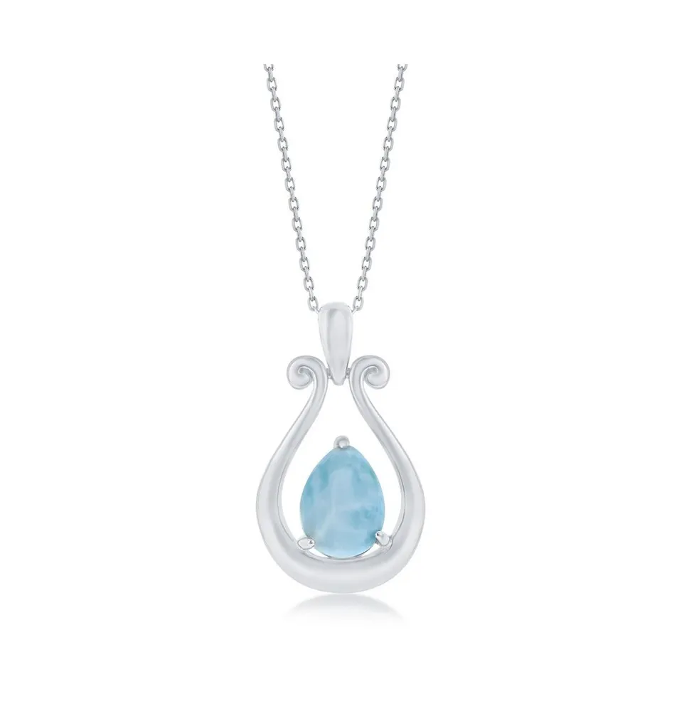 Sterling Silver Open Pearshaped with Larimar Necklace