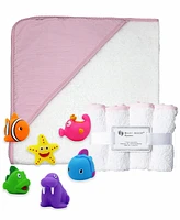 Baby Mode Signature Baby Girls Towel, Washcloth, and Toys, 9 Piece Set