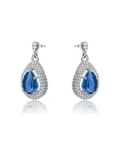 Genevive Sterling Silver White Gold Plated Cubic Zirconia Pear Drop Earrings